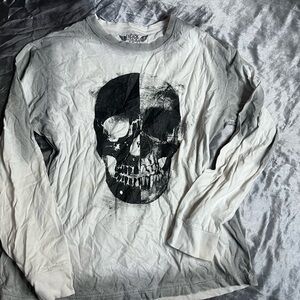 white long sleeve Jack Black DMD with black skull graphic